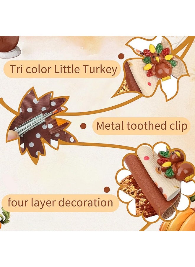XIELIME - Thanksgiving Hair Bow Clips For Girls 2 Pcs Fall Turkey Glitter Hair Bows Autumn Grosgrain Ribbon Bow Hair Clips Cute Hair Accessories Hairpin For Toddler Kids Festival Party Favor Gift - Image 1