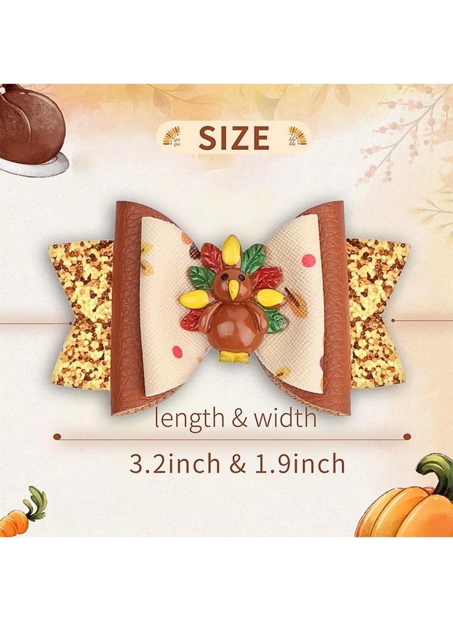 XIELIME - Thanksgiving Hair Bow Clips For Girls 2 Pcs Fall Turkey Glitter Hair Bows Autumn Grosgrain Ribbon Bow Hair Clips Cute Hair Accessories Hairpin For Toddler Kids Festival Party Favor Gift - Image 1
