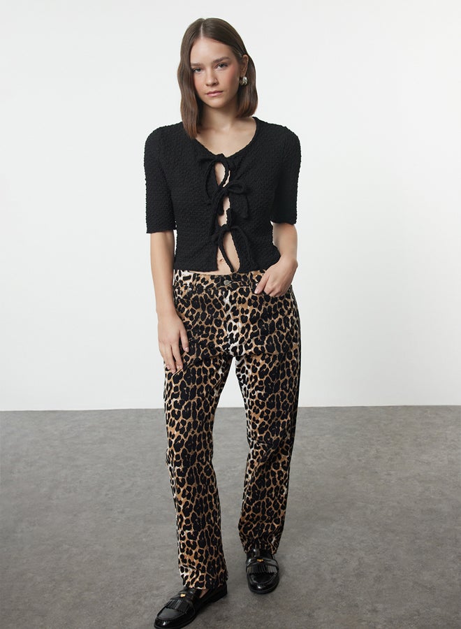 Black Textured Fitted/Body-Sit Tie Detailed Flexible Knitted Blouse TWOAW25BZ00206