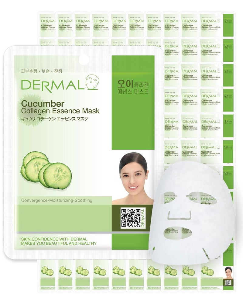 DERMAL Cucumber Collagen Essence Facial Mask Sheet 23g Pack of 100  Soothing  Moisturizing Redness  Sunburn Relief Daily Skin Treatment Solution Sheet Mask