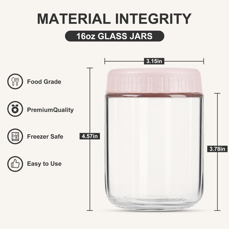 SHOWIN Overnight Oats Containers with Lids, 16oz Glass Jars with Lids 4 pcs, Wide Mouth Mason jars for Salad, Yogurt, Snacks, Meal Prep - Image 2