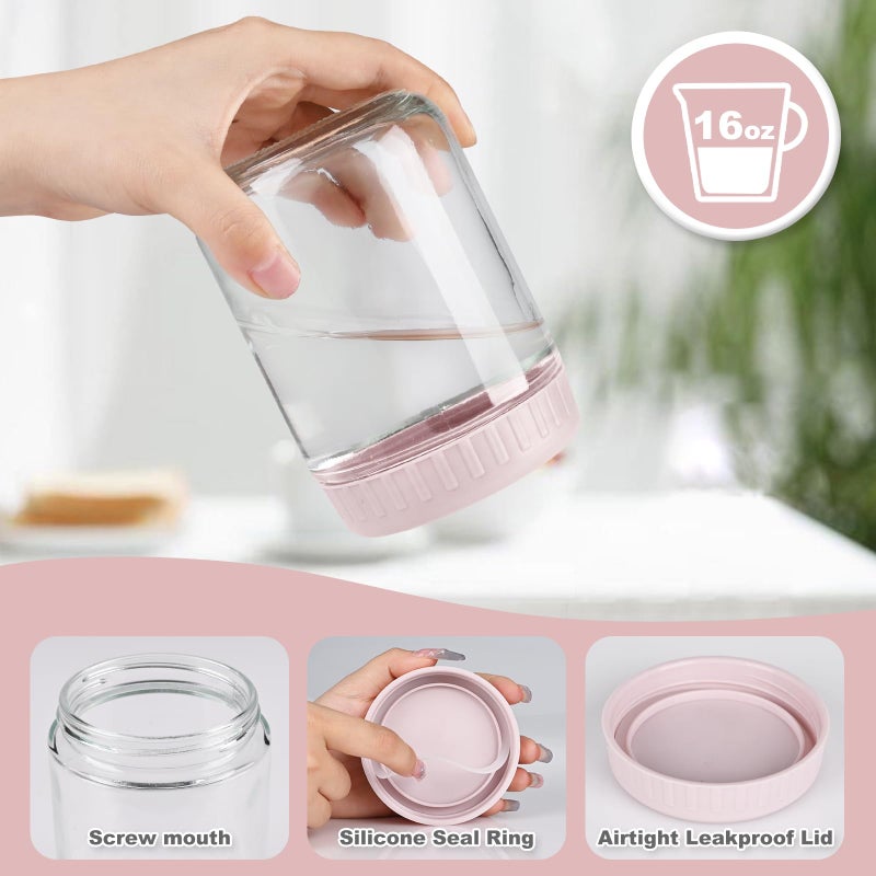 SHOWIN Overnight Oats Containers with Lids, 16oz Glass Jars with Lids 4 pcs, Wide Mouth Mason jars for Salad, Yogurt, Snacks, Meal Prep - Image 3