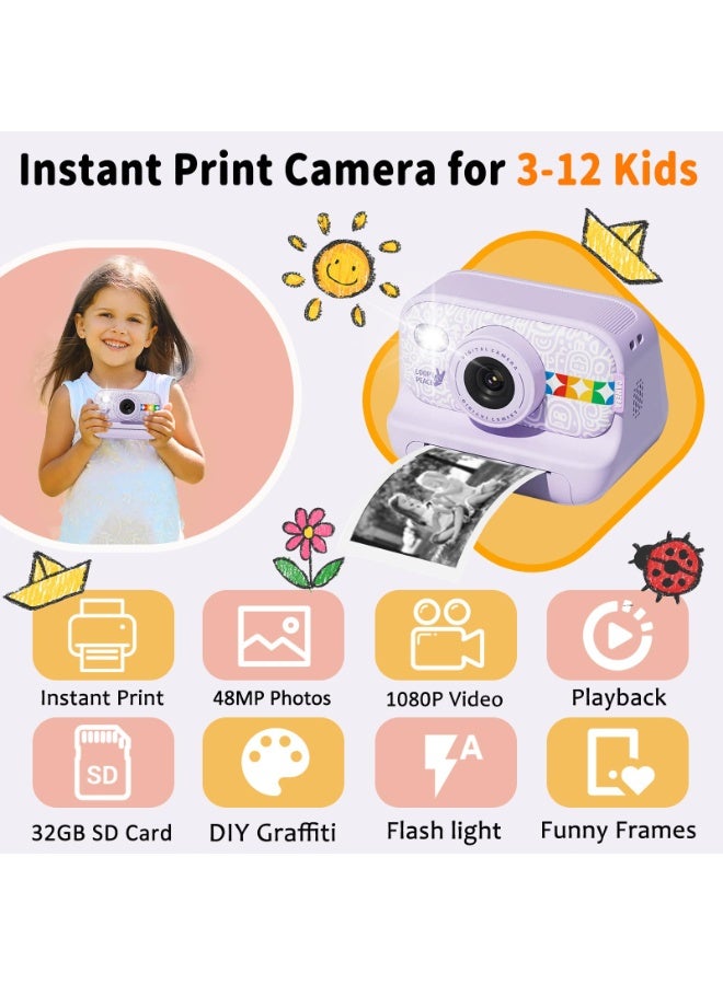 Milatech Instant Print Camera for Kids, 48MP Photos 1080P Digital Video Camera, 32GB Card Purple - Image 2