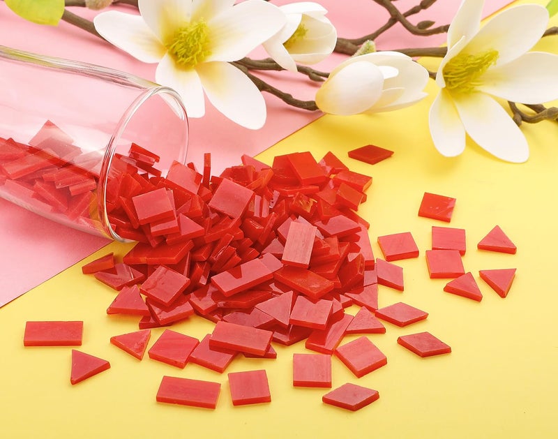 Lanyani Lanyani 200 Pieces Glass Mosaic Tiles for Crafts,4 Shapes Mixed Colorful Tiffany Stained Glass Pieces,Square/Rectangle/Diamond/Triangle,Fire Red  - Image 4