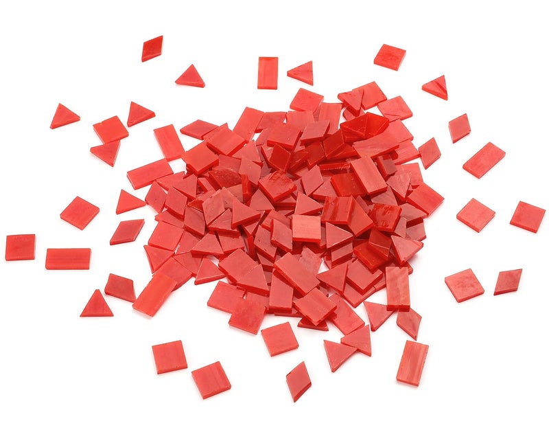 Lanyani Lanyani 200 Pieces Glass Mosaic Tiles for Crafts,4 Shapes Mixed Colorful Tiffany Stained Glass Pieces,Square/Rectangle/Diamond/Triangle,Fire Red  - Image 2