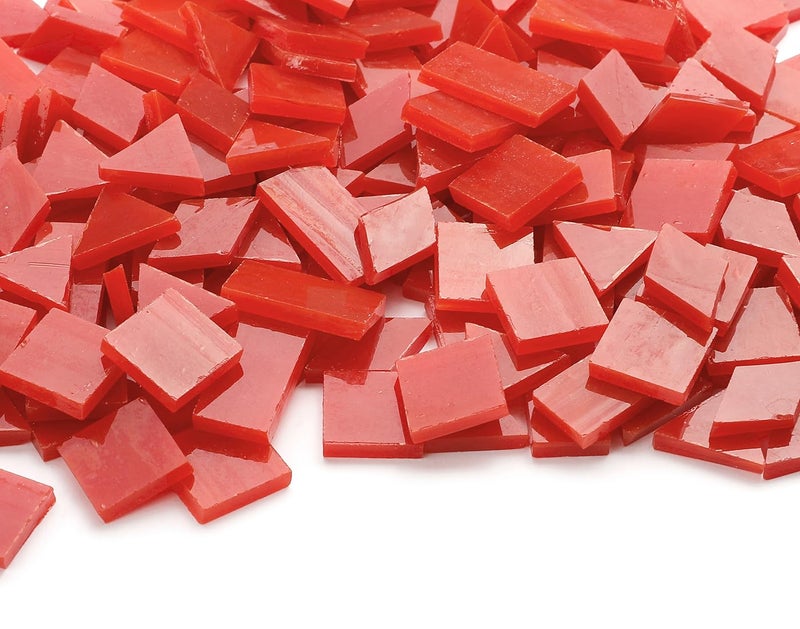 Lanyani Lanyani 200 Pieces Glass Mosaic Tiles for Crafts,4 Shapes Mixed Colorful Tiffany Stained Glass Pieces,Square/Rectangle/Diamond/Triangle,Fire Red  - Image 1