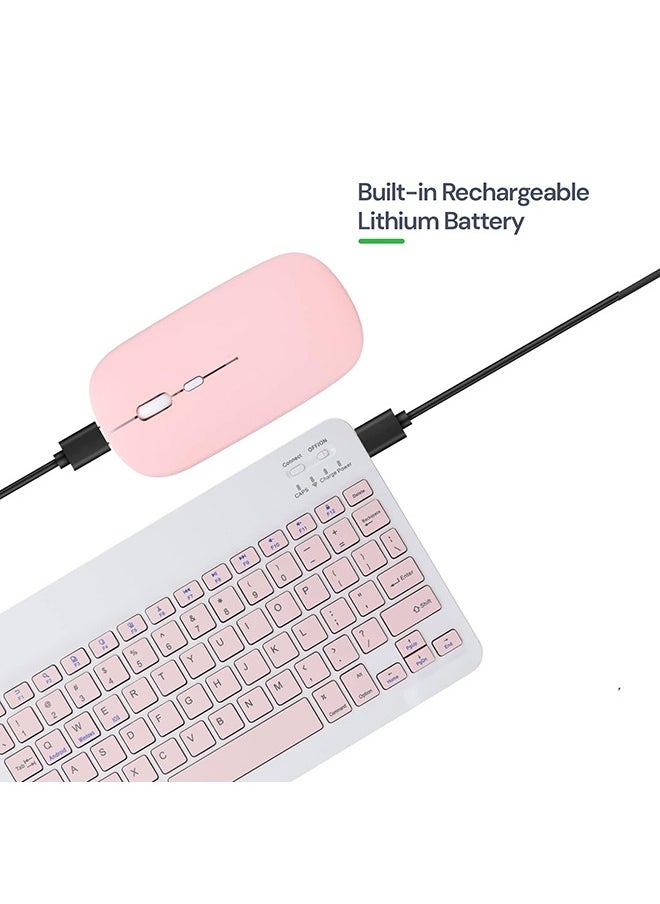 O Ozone - Ultra-Slim Bluetooth Keyboard & Mouse Combo Rechargeable Portable Wireless Keyboard Mouse Set for Android Tablet iPhone iPad Computer PC Laptop- Pink - Image 1