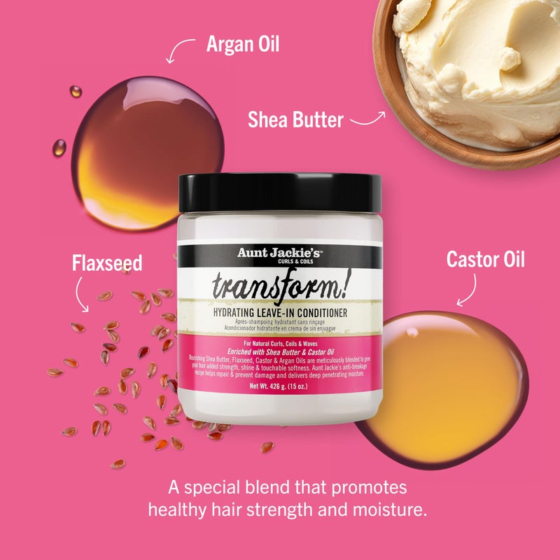 Aunt Jackie's Curls and Coils Transform Hydrating Leave-In Creme Conditioner for All Hair Types and Textures, 15 oz - Image 2