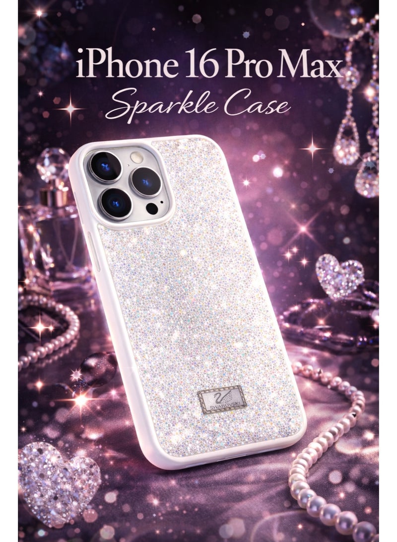 في آر كرييتيف غطاء هاتف فاخر لامع مرصع بالألماس لهاتف Apple iPhone 16 Pro Max مع أحجار الراين المتلألئة للحماية - أبيض - Image 5