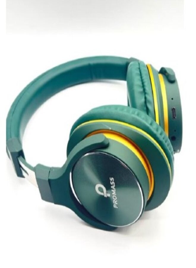 PROMASS Wireless On-Ear Headphones with Mic Green - Image 2