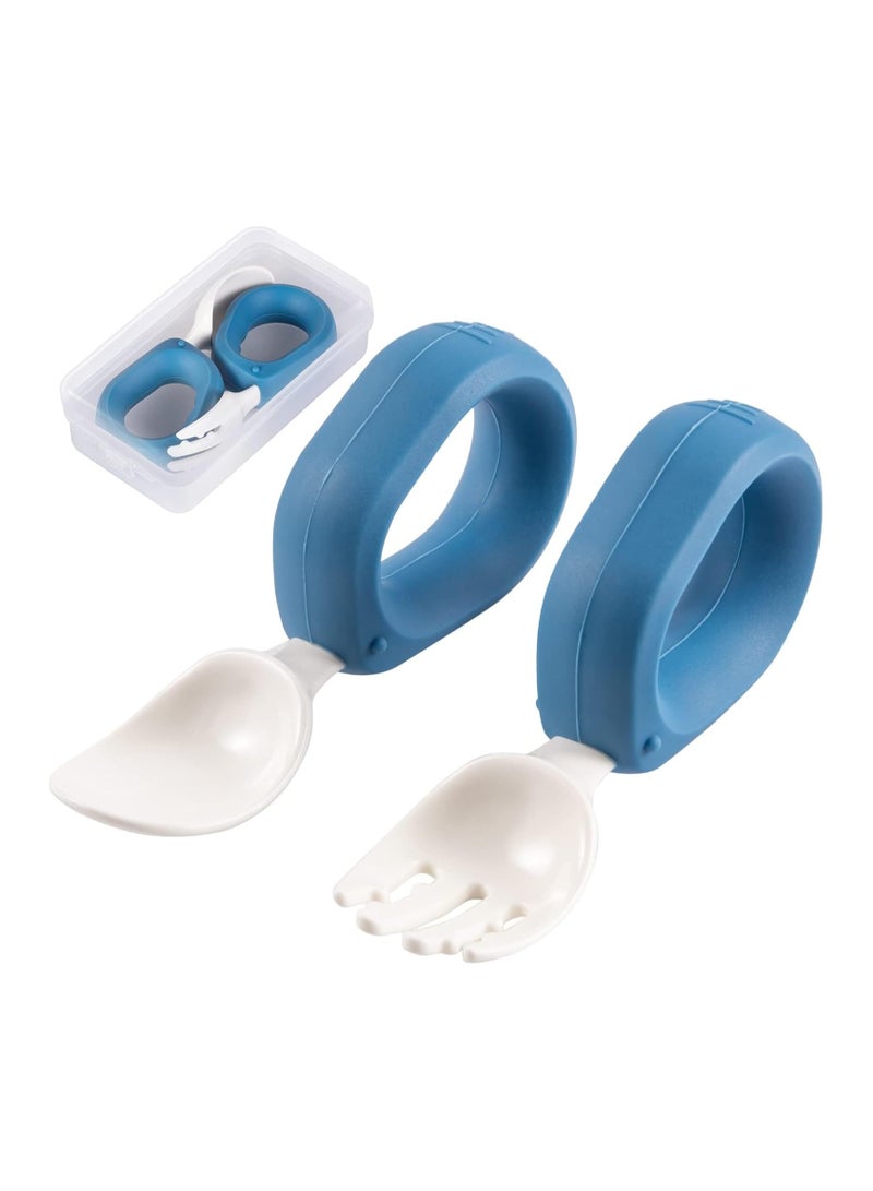 iMissiu Baby Self Feeding Training Spoon and Fork Set with Travel Case, BPA-Free Cute Circle Toddler Training Utensils - Image 1