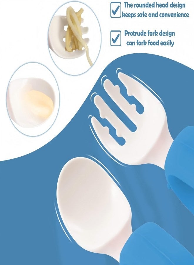 iMissiu Baby Self Feeding Training Spoon and Fork Set with Travel Case, BPA-Free Cute Circle Toddler Training Utensils - Image 2