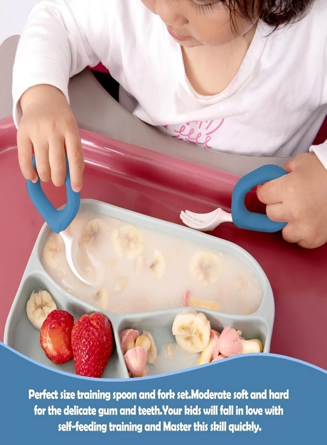 iMissiu Baby Self Feeding Training Spoon and Fork Set with Travel Case, BPA-Free Cute Circle Toddler Training Utensils - Image 3