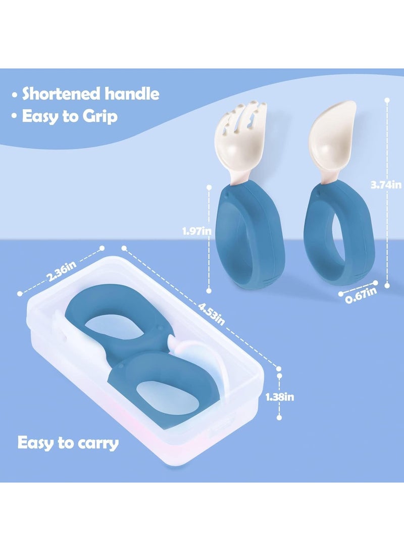 iMissiu Baby Self Feeding Training Spoon and Fork Set with Travel Case, BPA-Free Cute Circle Toddler Training Utensils - Image 5