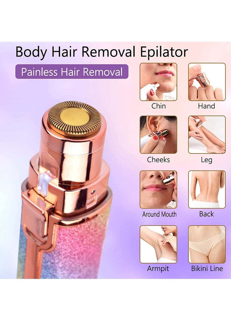 Eyebrow Trimmer Facial Hair Remover for Women, Rechargeable Body Face Hair Shaver Razor USB Electric Remover Nose Lips Armpit Bikini Painless Built-in LED Light Lady Gift (Rainbow 1 Pack 2 Heads) - Image 2