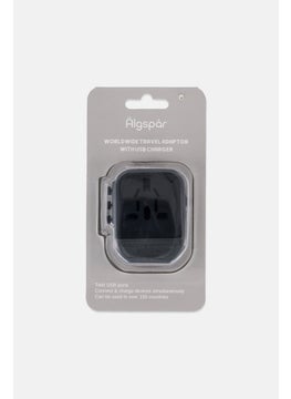 Algspar Worldwide Travel Adaptor With USB Charger, Black  - Image 1