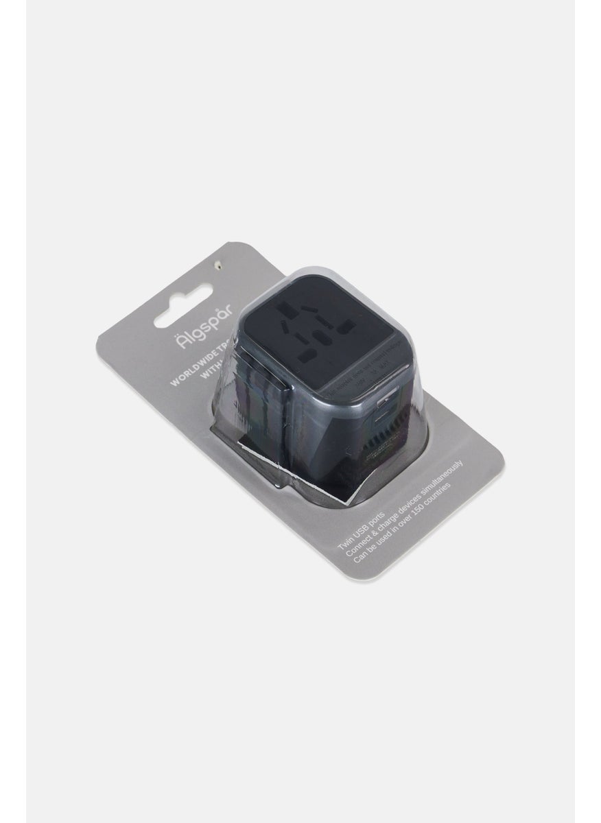 Algspar Worldwide Travel Adaptor With USB Charger, Black  - Image 2