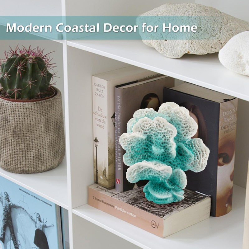 Accessoryway Turquoise Blue Coral Reef Decor,Modern Coastal Decor for Home: Small Faux Coral Statue for Nautical Themed Parties and Table Centerpieces -6.2"â€¦ - Image 2