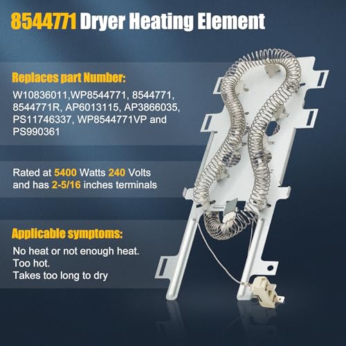 SUMNEW 8544771 Dryer Heating Element Upgrade, 279816 Thermostat Cut Off,279973 3392519 Dryer Thermal Fuse Compatible with maytag, kenmore,kitchen,whirlpool and More; - Image 2