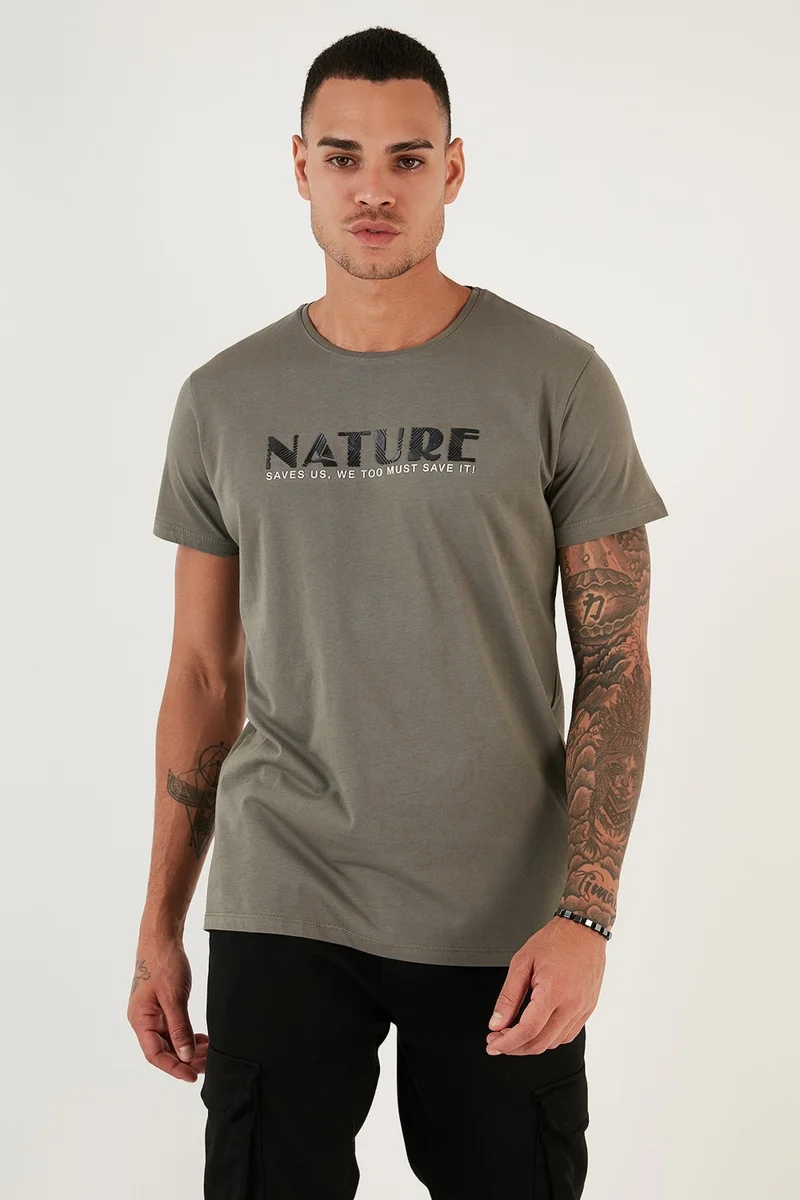 Buratti Text Printed Crew Neck Cotton Slim Fit T-Shirt Men 541NATURE