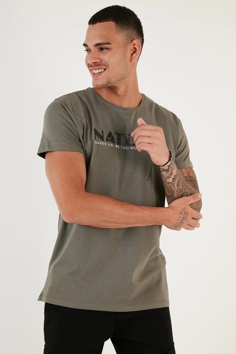 Buratti Text Printed Crew Neck Cotton Slim Fit T-Shirt Men 541NATURE