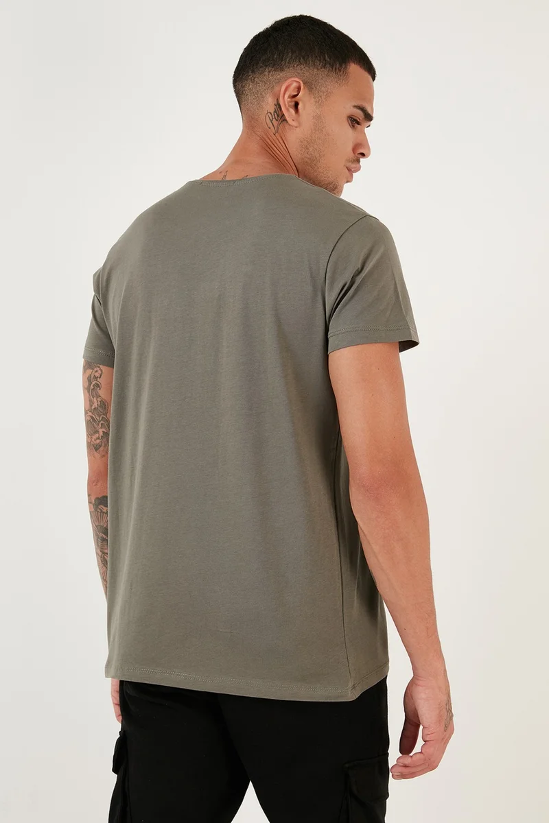 Buratti Text Printed Crew Neck Cotton Slim Fit T-Shirt Men 541NATURE