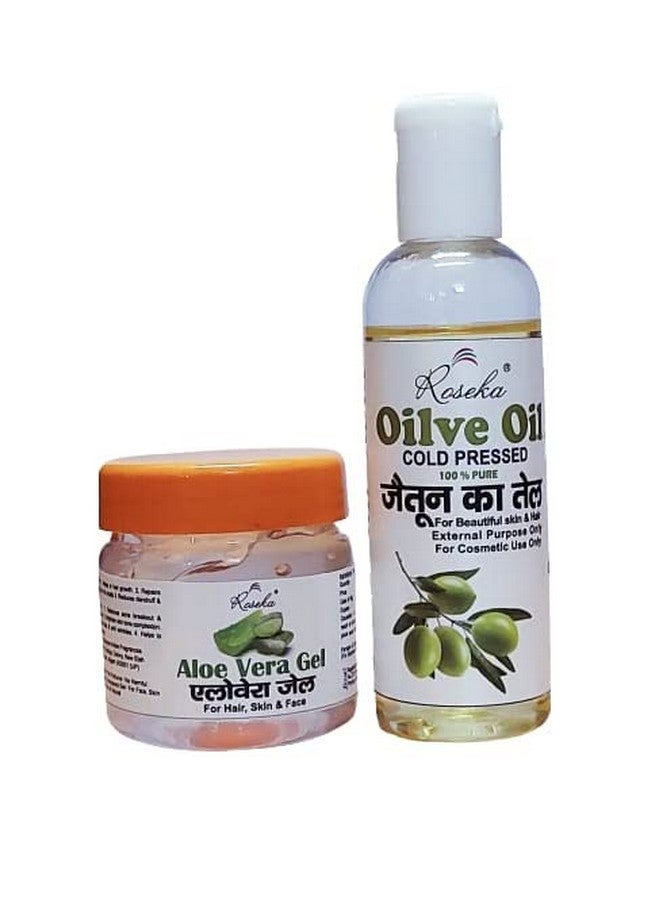 Roseka Olive Oil & Aloe Vera Gel (200ml + 100gm) Combo Pack For Face Toner, Skin Toner, Makeup Remover - For All Skin Types - Image 1