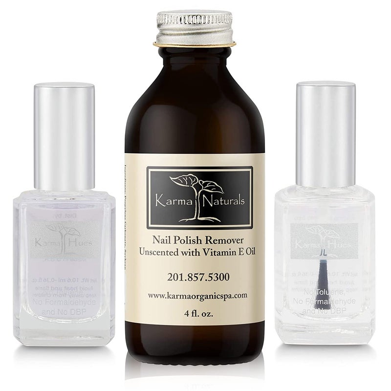 karma organic كارما أورجانيك مزيل طلاء الأظافر غير المعطر، علاج أظافر غير سام نباتي خالي من القسوة (غير معطر) (غير معطر + قاعدة/ثلاثية)  - Image 1