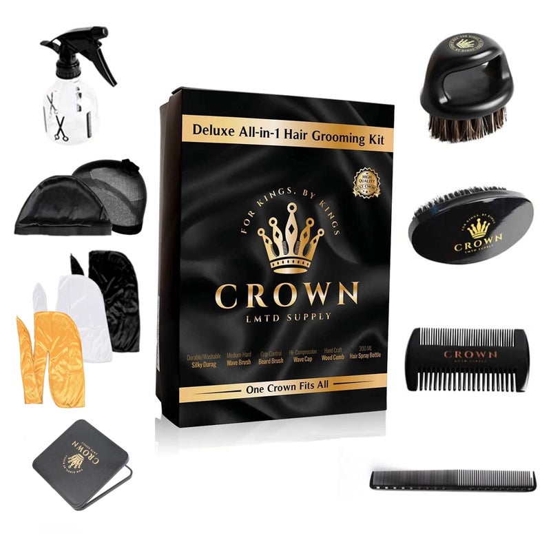 11in1 Deluxe Wave Hair Care Set  3 Durags Wave Brush Bristle Beard Brush Wave Comb Spray Bottle 2 Stocking Caps Mirror for Men