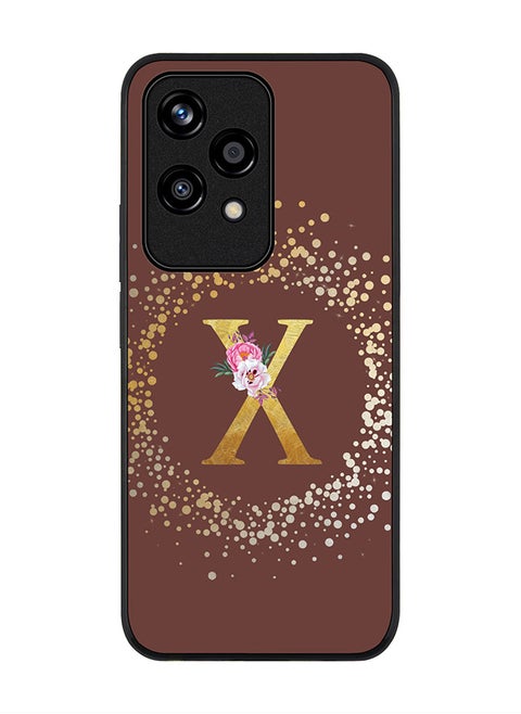 Rugged Black edge case for Honor 200 Lite, Slim fit Case Flexible Cover - Custom Monogram Initial Letter Floral Pattern Alphabet - X (Brown )