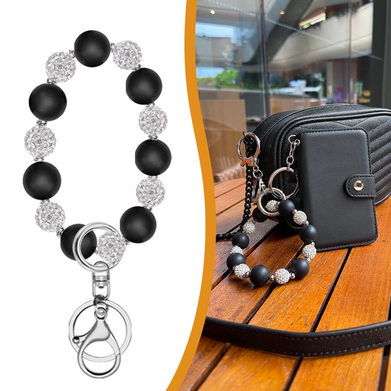 M-Plateau Wristlet Keychain With Wallet, Silicone Wrist Keychain with Credit Card Wallet, Beads Bracelets For Women For Travel Essentials (Black) - Image 5