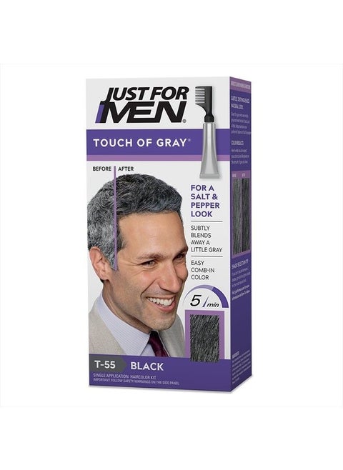 Just For Men Touch of Gray, Mens Hair Color Kit with Comb Applicator for Easy Application, Great for a Salt and Pepper Look - Black, T-55, Pack of 1