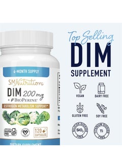 SMNutrition DIM Supplement 200 mg (120 Ct) | Estrogen Balance for Women & Men | Hormone Balance, Hormonal Acne Supplements, Menopause Support, Antioxidant Support, PMS Support | Non-GMO, Vegan, Soy Free  - Image 3