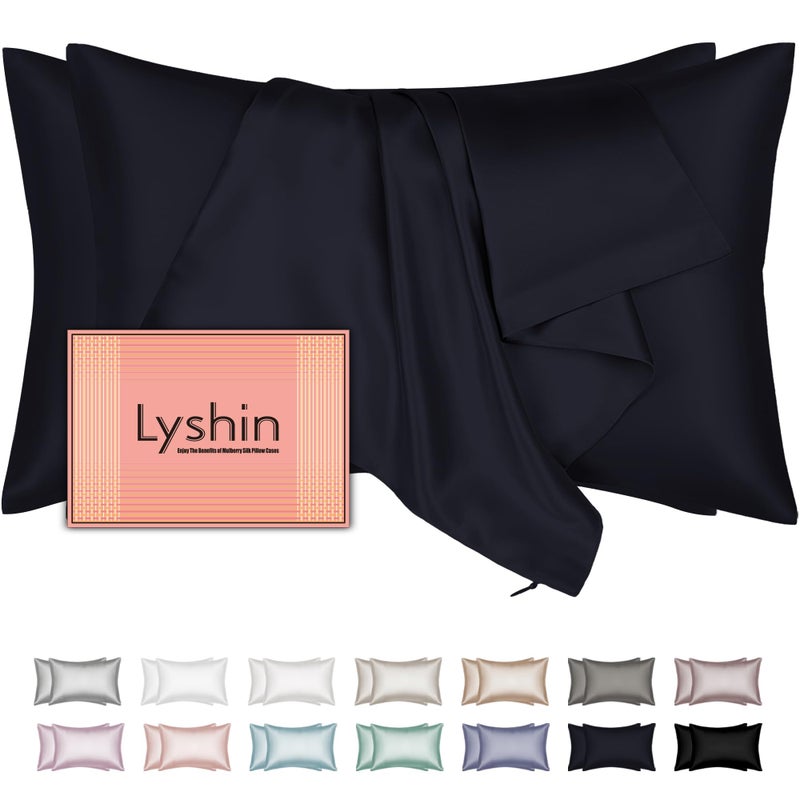LYSHIN Mulberry Silk Pillow Cases 2 Pack Standard Size 20x26 Inches with Hidden Zipper  Ultra Smooth and Soft Breathable Cooling Silk Satin Pillowcase Set of 2  Better for Hair and Skin  Gifts for Women Men - Image 1