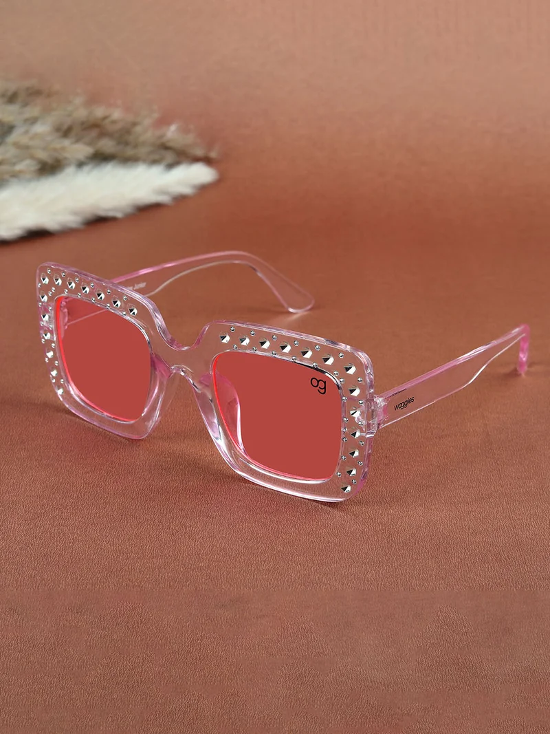 Woggles Stylish Pink Kids Square Sunglases