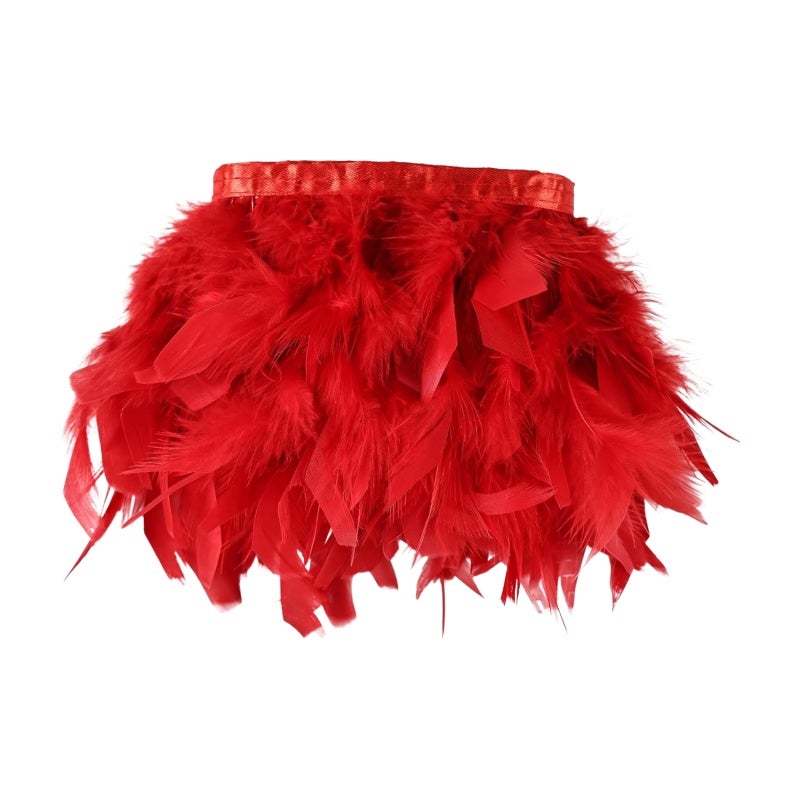 Turkey Feathers Trim Fringe 2Yard 4-6inch for Party Clothing DIY Sewing Craft Wedding Dress Decoration Natural Fluffy Turkey Feather Trim (Red, 2yard) - Image 1