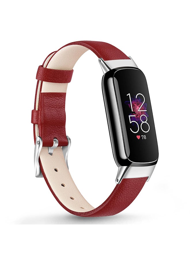 O Ozone Leather Strap For Fitbit Luxe Strap for Women Men, Soft Breathable Leather Sport Wristband Metal Classic Buckle Bracelet Replacement Strap  - Red - Image 1