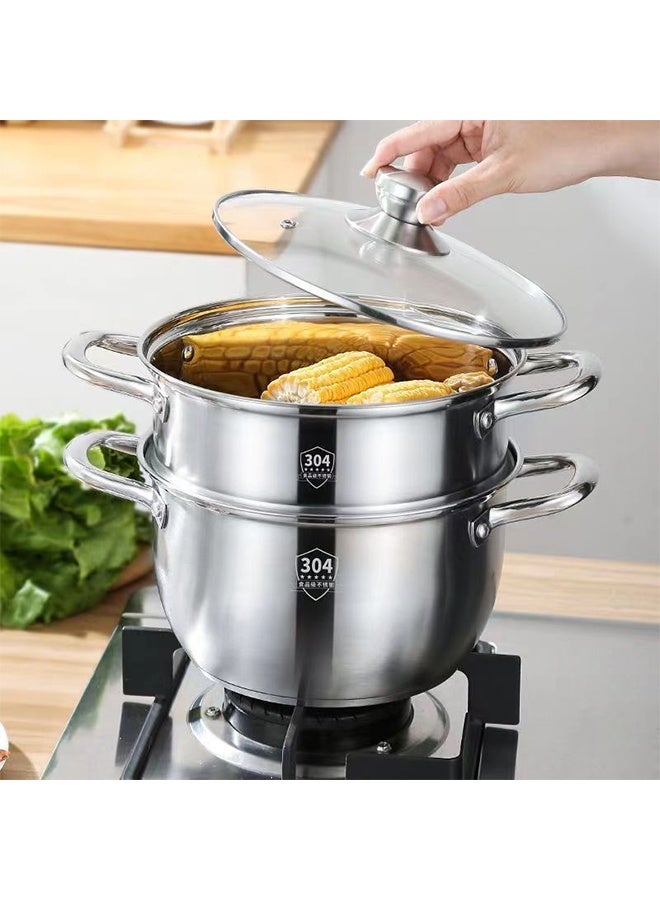 موندا قدر بخار مزدوج الطبقات من الفولاذ المقاوم للصدأ، سعة 4 لترات - قدر بخار متعدد الوظائف بمقبض مقاوم للحرارة، آمن للغسل في غسالة الأطباق، مناسب لأفران الطهي الحثية والغازية والسيراميكية، فضي اللون. - Image 2