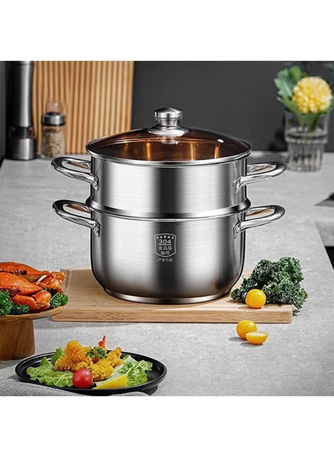 موندا قدر بخار مزدوج الطبقات من الفولاذ المقاوم للصدأ، سعة 4 لترات - قدر بخار متعدد الوظائف بمقبض مقاوم للحرارة، آمن للغسل في غسالة الأطباق، مناسب لأفران الطهي الحثية والغازية والسيراميكية، فضي اللون. - Image 1