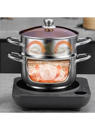 Double-Layer Stainless Steel Steamer, 4 Liters – Multi-functional Steamer with Heat-Resistant Handle, Dishwasher Safe, Suitable for Induction, Gas, And Ceramic Cooktops, Silver. - view 5