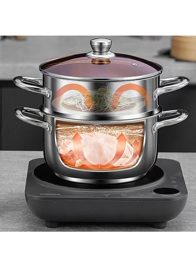 Monda Double-Layer Stainless Steel Steamer, 4 Liters – Multi-functional Steamer with Heat-Resistant Handle, Dishwasher Safe, Suitable for Induction, Gas, And Ceramic Cooktops, Silver. - Image 5