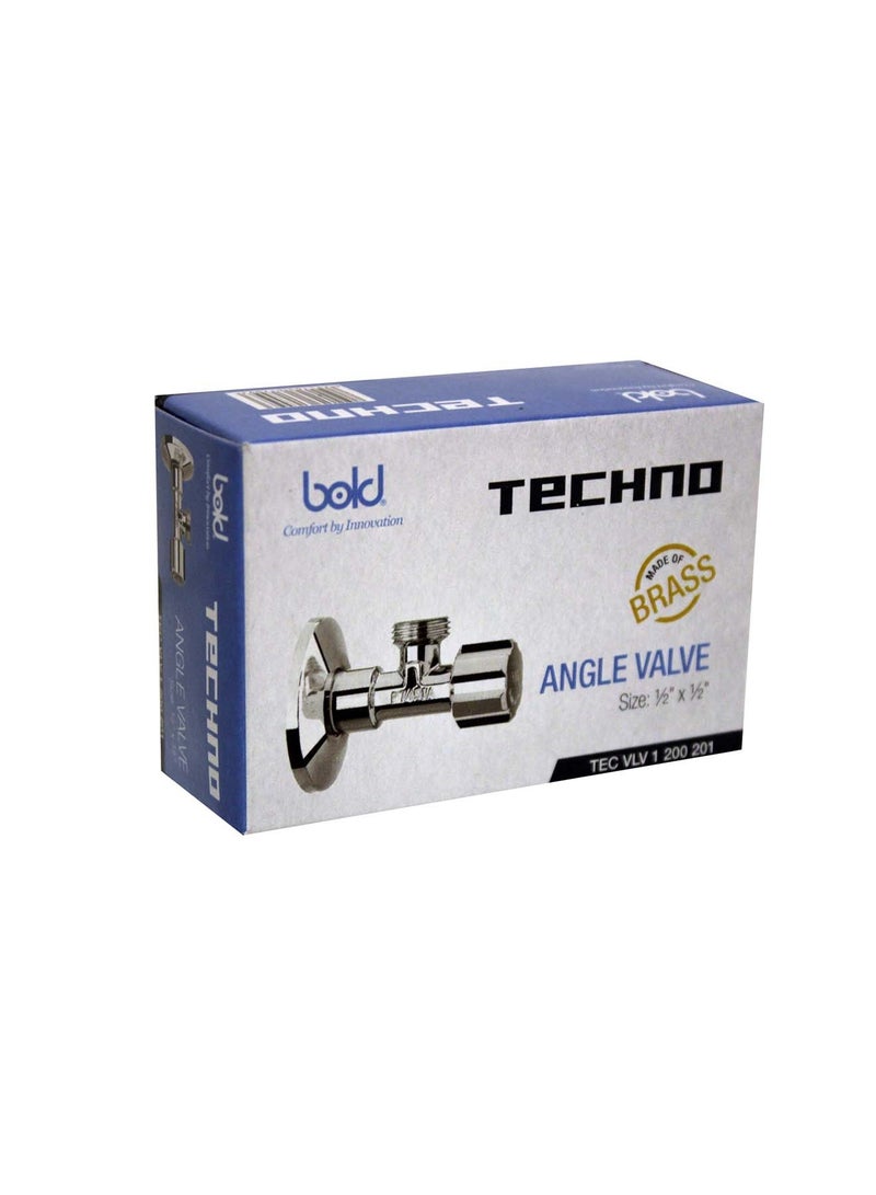 Bold Angle Valve Round – 1/2 x 1/2 Inch – Premium Brass Construction with Mirror Chrome Finish – High Pressure Resistant and Scratch-Proof – Silver - Image 2