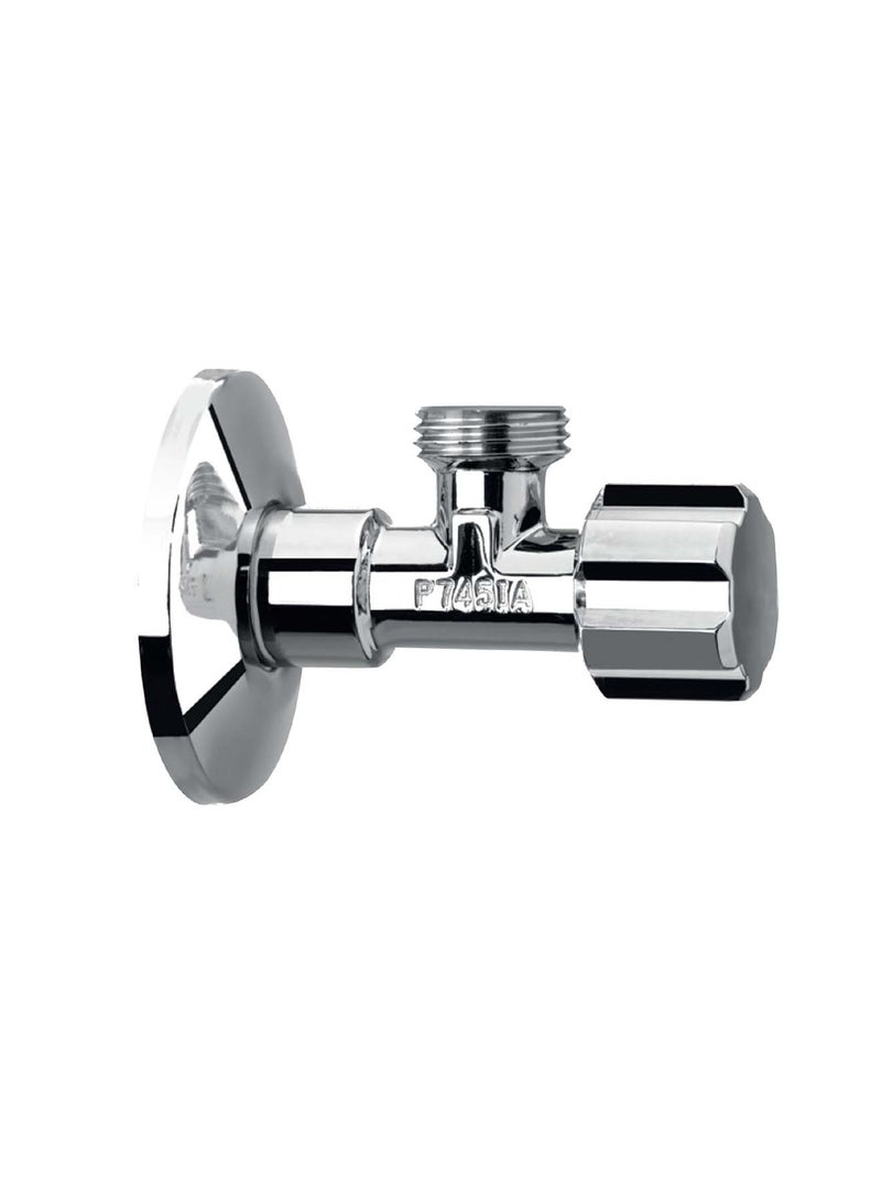 Bold Angle Valve Round – 1/2 x 1/2 Inch – Premium Brass Construction with Mirror Chrome Finish – High Pressure Resistant and Scratch-Proof – Silver - Image 1