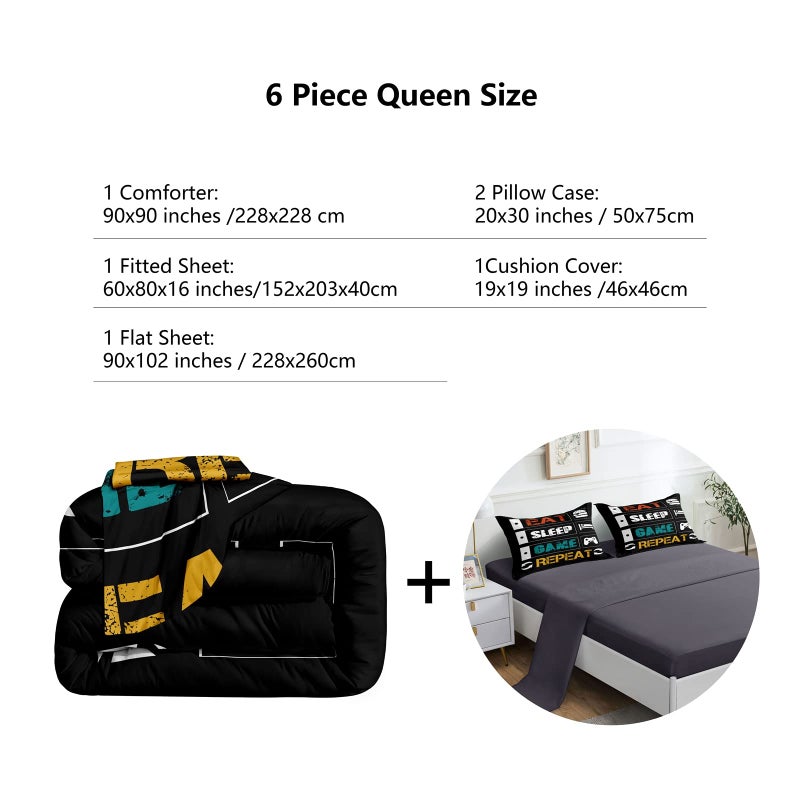ROWADALO 6 Pieces Gaming Bedding Set for Boys Gamer Comforter Set Queen Size,Game Controller Comforter for Boys Kids Teen 3D Gamepad Microfiber Bedding Sets 6 Pieces Bed in A Bag Sets H5008,Queen - Image 3