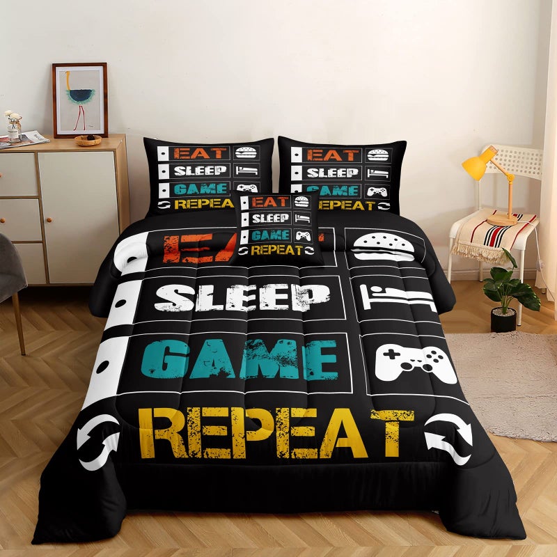 ROWADALO 6 Pieces Gaming Bedding Set for Boys Gamer Comforter Set Queen Size,Game Controller Comforter for Boys Kids Teen 3D Gamepad Microfiber Bedding Sets 6 Pieces Bed in A Bag Sets H5008,Queen - Image 1