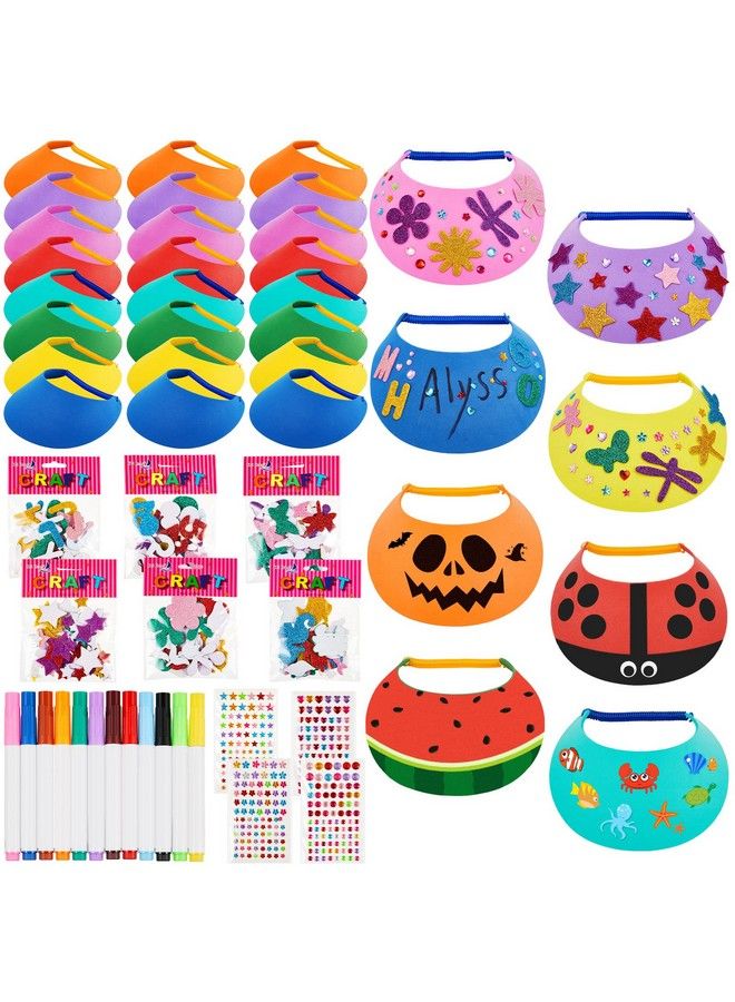 Outus Foam Visors For Kids Include Assorted Color Sun Visor Foam Hats Diy Crafts Outdoor Sports Supplies Stickers And Markers (Stylish 35 Pcs)  - Image 1