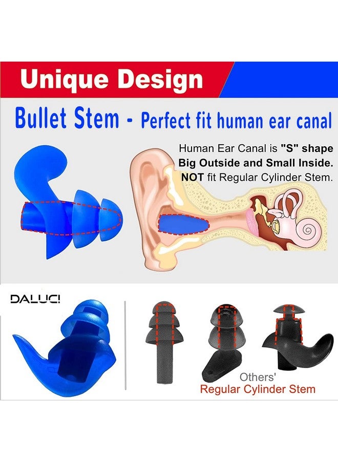 DALUCI DALUCI 2nd Gen Swimming Ear plugs for Men & Women | Ear plugs For Noise Reduction Waterproof Ear Protector from Water to Prevent Swimmer's Ear | Noise Cancellation Ear Plugs For Bathing, Showering, Surfing - 1 Pair (Matte Blue)  - Image 4