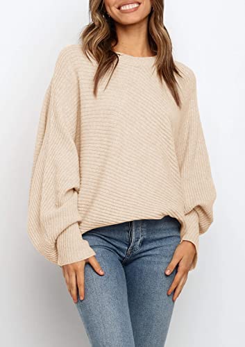 Mafulus Women's Oversized Crewneck Sweater Batwing Puff Long Sleeve Cable Slouchy Pullover Jumper Tops - Image 2