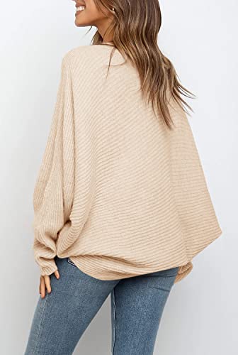 Mafulus Women's Oversized Crewneck Sweater Batwing Puff Long Sleeve Cable Slouchy Pullover Jumper Tops - Image 3