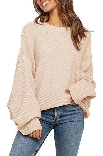 Mafulus Women's Oversized Crewneck Sweater Batwing Puff Long Sleeve Cable Slouchy Pullover Jumper Tops - Image 1